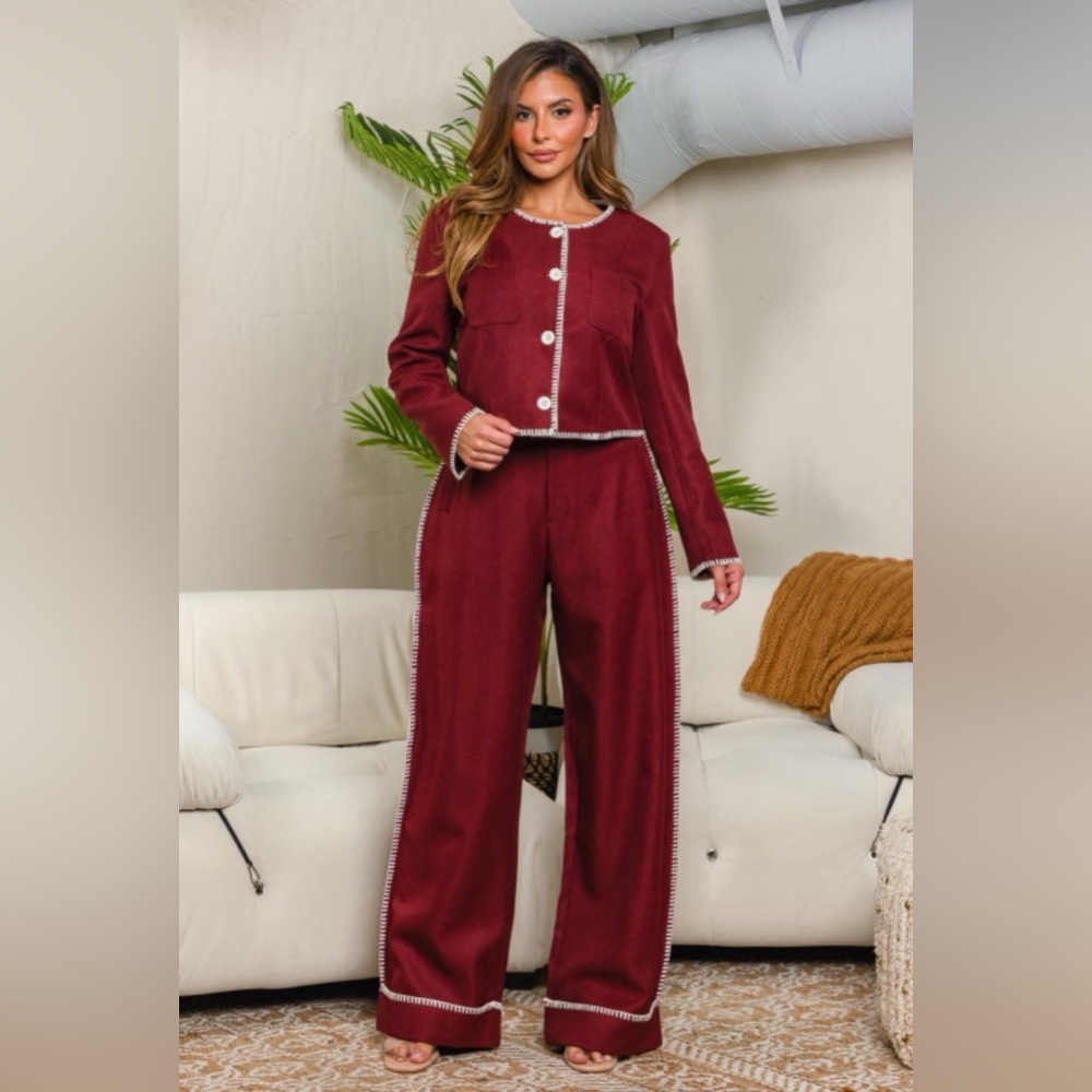 ON SALE A25 Burgundy Jacket & Pant Set